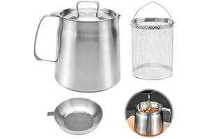 APOMOONS Récipient à graisse en acier inoxydable, économiseur avec passoire à mailles fines, réservoir à huile de 2 l, boîte à graisse avec couvercle étanche à la poussière, ustensiles de cuisine pour