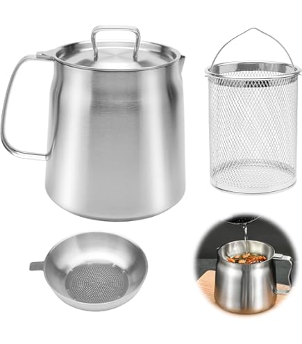 Contenitore Per Grasso APOMOONS 2L - Acciaio Inox, Con Filtro A Maglia Fine E Coperchio