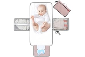 Lekebaby Tragbare Wickelunterlage, Baby Wickelunterlagen für Unterwegs mit 3 Fächern, Wasserdichte faltbare Wickelunterlage mit Tuchspender,Rosa