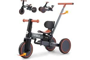 VITONIS Tricycle bébé évolutif 5 en 1, Vélos pour Enfants de 1 à 5 Ans avec Barre de poussée pour Les Enfants, Cadeaux et Jouets pour garçons et Filles (Gris)