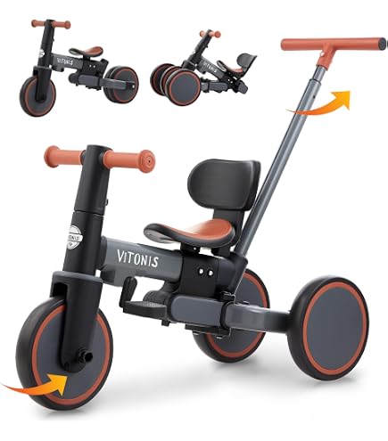 Draisienne 5 En 1 Moovkee Tricycle 6 En 1 Dès 1 An Avec Barre De Poussée Et Toit Pare-Soleil - Vélo Enfant Jusqu'à 5 Ans