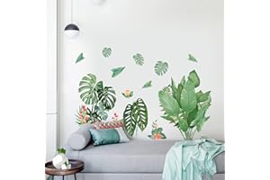 astylishome Wall Decals Botanical Green Leaves Walls Stickers Leaf Plants Art Decal Self Adhesive Stick on Wallpaper for Bedroom Living Room TV Background Home Decor 0207