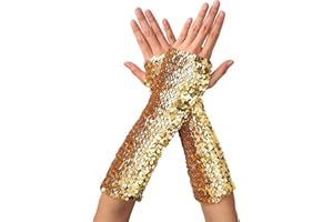 SAMHENG Sequin Gloves for Women Stage Performance, Long Sparkly Fingerless Sequins Gloves, Elastic Shiny Dance Gloves for for Masquerade Party, Rave, Halloween, Cosplay, Accessories, Opera Performances