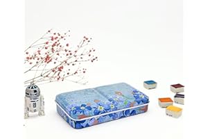My Rock Way Petite Boîte Portable Whisper of Flower en métal pour Aquarelle avec 14 Demi-Godets, Palette de mélange et Anneau de Pouce. Boîte d'aquarelle de Voyage légère, Parfait pour Un Cadeau
