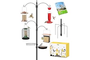 iBorn Mangeoires à oiseaux de 221 cm - Station d'alimentation pour oiseaux sauvages - Support d'extérieur robuste - 2 crochets fixes et 2 crochets réglables et 2 plateaux - Stabilisateur de poteau à 5