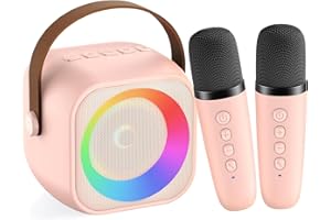 NAWCHEDO Karaoke Bambini con 2 Microfoni, Microfono Karaoke per Bambini e Adulti, Luci LED ed Effetti di Cambio Voce, Set di Microfoni e Altoparlanti Portatili, Regali per bambini 3-12 anni