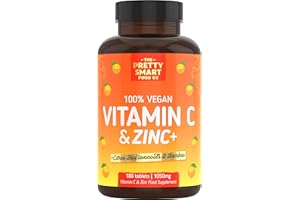 THE PRETTY SMART FOOD CO Powerful Vitamin C and Zinc Tablets - Vitamin C 1000mg with Zinc - 6 Month's Supply - Boosted with Citrus Bioflavonoids & Bamboo - For The Maintenance of a Normal Immune System - 180 Tablets - UK Made