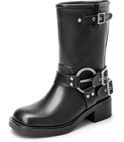 Bottes Motard Femme En Cuir - Style Cowboy, Punk, Gothique - Plateforme, Boucle, Hauteur Variable - Plusieurs Couleurs - 7