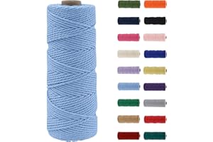 MORAINJAY Corde Macramé 3mmx100M,Bleu élégant Fil Macramé,100% Fil de Coton Naturel Macramé pour Projets de Bricolage,Tapisserie,Tricot,Artisanat et Cadeau Décoration