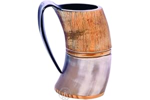 THE ANTIQUE HOUSE Tasse en corne de bœuf médiévale de 15,2 cm - Tasse viking pour bière, vin, hydromel médiéval - Cadeau en corne de bœuf