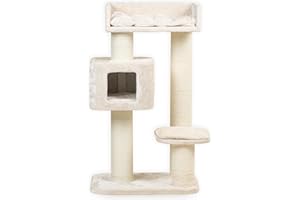 Arbres à Chat RHRQuality pour Grands Chats - Devon Rex - 120 cm de Haut - avec poteaux en sisal de 15 cm et Maison de Jeu - Crème