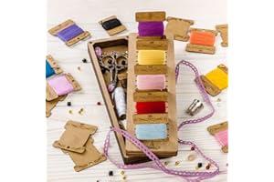 LUCA-S Set organizer per filo da ricamo, 23 pezzi, scatola organizer in legno con bobine di filo interdentale, scatola organizer per punto croce