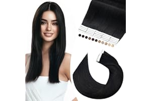 Elailite Extension Bande Adhesive Cheveux Naturel 20 Pcs 40cm Tape - Rajout Vrai Cheveux Humain Lisse Pose à Froid 30g #1 NOIR FONCE