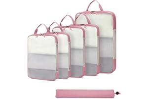ECOHUB 6 Sets Compresión Organizador Maleta, Ultra Resistente Packing Cubes, Expandible Organizador de Equipaje, Transparente Bolsas Ropa Maleta Viaje (Rosa)