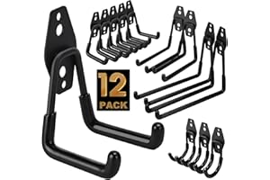 TECHSHARE Garage Hooks, 12 Pack Heavy Duty Wall Hooks, 4 Sizes Storage Hook for Garden Tools, Sports Equipment, Garage Organization