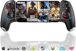 Megadream Mobile Phone Controller für iPhone/Android/iPad/Tablet – Switch/PC – Cloud Gaming – PS4/PS5/Xbox Remote Play Streaming, COD & Fortnite & mehr, Turbo/Makro (Bluetooth Connection-Black)