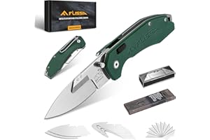 FLISSA 3-in-1 Taschenmesser, Klappbares Universalmesser mit G10-Griff, inklusive 16 Ersatzklingen: Universal-, Drop-Point und Hakenklingen, Cuttermesser mit Schnellem Klingenwechsel