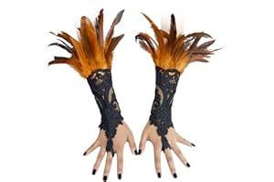 CAMDOM Steampunk - Guantes de plumas estilo vintage con cadena de brazo sin dedos