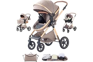 Shineey kinderwagen 3 in 1 Buggy Babybett Komplett Set Einem Klick Zusammenklappbarer Kinderwagen, 3 in 1 KombiKinderwagen Aluminiumrahmen für Neugeborene