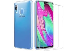 ILIEBER iLiebe Samsung Galaxy A40 Hülle + Schutzfolie,[1 Hülle + 2 Schutzfolie] Schutzhülle Handyhülle Kratzfeste Soft TPU Bumper Case Cover,[2 Pack] 9H Schutzfolie Hartglas Glas für Samsung Galaxy A40