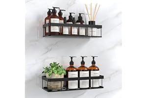 UUlioyer Estanteria Baño, Resistente al Agua y al Oxido, 2 Piezas Estanteria Ducha sin Taladro, Organizador Ducha para Champú y Gel de Baño, Negro (versión básica)