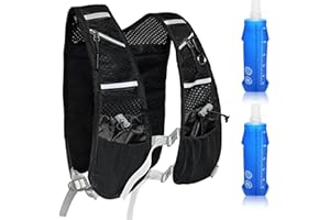 AISCHENS Laufweste für Damen und Herren Reflektierender Trinkrucksack mit 2 x 500 ML, Verstellbare Brustgurte Soft Wasserflaschen, Front zurück Reißverschluss Rucksack für Radfahren Wandern Laufen Outdoor