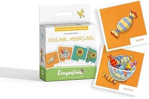 Bildkarten zur Sprachförderung mit Lingufino - Bildkarten Set Einzahl Mehrzahl inkl. Begleitheft und 30 liebevoll illustrierten Bildkarten