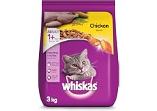 Whiskas Chicken Dry Food, for Adult Cats 1+ Years, Natural Fibers Gently Move Hairballs Through Your Cat’s Digestive System.