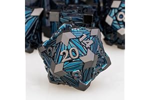 ORIFANTOU 7PCS Metal DND Dice Set with Box, Debris RPG Black Blue D and D Dice for use with D&D Tabletop Games Role Playing Game Polyhedral Dice Set D20 D12 D10 D8 D6 D4
