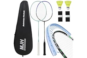 MANJHONG 2Pcs Graphite Badminton Racket Set - Anti Scratch Design - Carbon Fiber Racquet for Indoor Outdoor Play Training Game