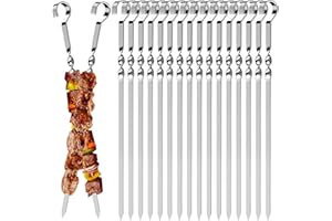 Axingqiwu 24 Stück Edelstahl Grillspieße, Kommt mit 2 Bürsten, Edelstahl Schaschlikspieße, Metall BBQ Grillspieß für Grillpartys Freien und Garten