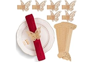 ESLOYSUN Ronds de Serviette Papillon Anneau Papier de Serviette pour Manger,Mariage,Anniversaire,Restaurants,La fête,Banquet,Lot de 100