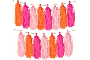 Lotnery Rose red Pink and Orange Tassel Garland Banner Paper Tassels, 15 Pcs Party Decorations with Rope/Tie Wire for Weddings, Baby Showers & Festive DIY Backdrops