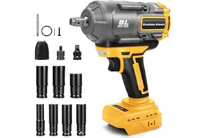 KISTRBA 1100Nm Cordless Impact Wrench for Dewalt 18V 20V Max Battery, 1/2" Brushless Electric Wrench with 7 Sockets, 2300RPM, 4500BPM, for Truck, Heavy-Duty Project (Tool Only, No Battery)