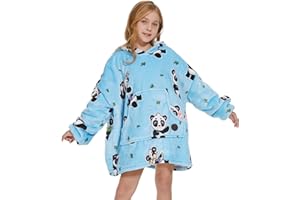 THREE POODLE Sweat à Capuche Femme, Couverture à Capuche Surdimensionnée, Pull Plaid Polaire Sweatshirt à Capuche Ultra Douce et Chaude,Pull Couverture pour Femme, Cadeau