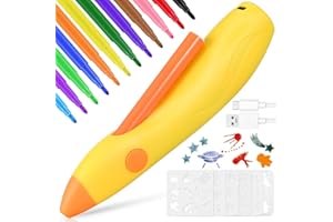 Tigvio Airbrush Set Kinder, Elektrischer Farbsprühstift mit 12 Filzstiften & 6 Schablonen, Airbrush Farben Sprühen für Kinder zum Malen & Zeichnen, Pustestifte mit Akku und USB-Kabel