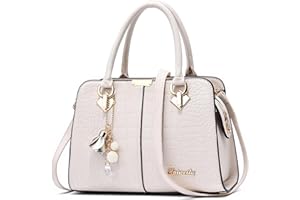 FORRICA Bolsos de Mujer Bolso de Mano Elegante Bolso Tote con Colgante Exquisito Señora Cuero PU Bolso Bandolera para Trabajar Compras Blanco A