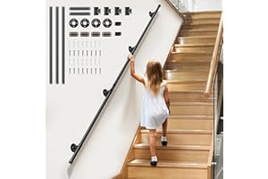 MINENICE Pasamanos para Escaleras, Pasamanos Metálico de 3 Secciones 3M para Pared sin Barreras 200 KG, Antideslizante y Cómodo para Interiores para Loft, Cercas, Perchas y Esquinas. Instalación Multiusos