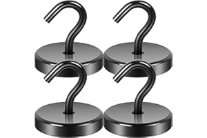 Neosmuk 170lb+ Extra Strong Magnet with Hook for Fridge,Heavy Duty Cruise Hook for Ceiling,Small Magnetic Holder for Van, Tool(Black, Pack of 4)