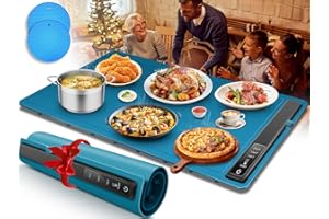 KingSom Chauffe Plat Électrique, Plateau Chauffant avec Température Réglable 60-100°C, Plaque Chauffante Electrique en Silicone Pliable,Verrouillage Enfant,Plateau Chauffant Buffet avec 2 Petits Tapis