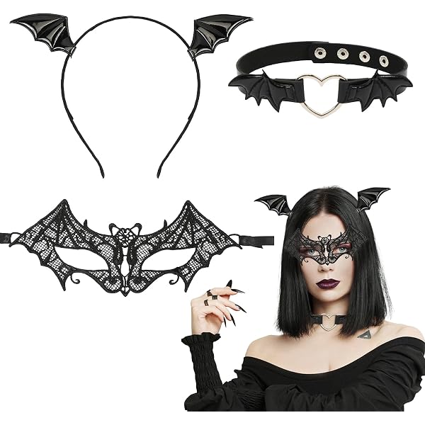 Fledermaus Halloween Kostüm Set Für Damen | Mit Haarreif, Maske & Tattoos | 5-teilig Für Party & Cosplay