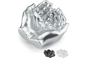 Tapeera Hand Shaped Succulent Planter Pot - Crystal Holder Display - Air Plant Holder Hand Planter - Giving Hands Sculpture Decor - Key Bowl Ring Dish Trinket Dish Candy Dish - Candle Holder (Silver)