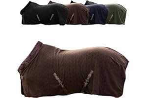 Covalliero - Fleecedecke | Pferde Abschwitzdecke | Transportdecke mit Brustschnalle, Schweifriemen & Kreuzgurten | super weich & atmungsaktiv | Pferdedecke in Coffee | Größe 155cm