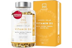 Vitamin D3 Hochdosiert Depot 5000 IU 365 Kapseln - Vitamin D3 5000 IE mit kaltgepresstem nativem Olivenöl Extra für optimale 