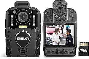 BOBLOV KJ25 1080P 256GB Bodycam Polizia Professionale, 3000 mAh con 10-13 ore di registrazione, Body Cam con visione notturna, per consegne, forze dell'ordine (256GB)