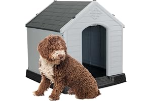 Aqpet Cuccia per Cani in Plastica per Esterno Interno Casa Giardino, Impermeabile con Pavimento Rialzato, per Cani Taglia Grande 105 X 96 X 98 H, Grigio