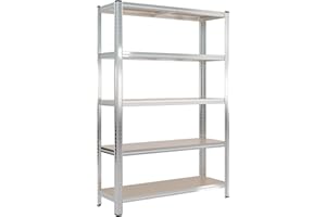 Wiltec Scaffale per carichi pesanti 120x40x180cm, carico totale 875kg, scaffalatura senza bulloni in acciaio zincato, con 5 ripiani, per officina