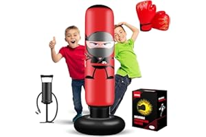 EIVONDA Sacco da Boxe per Bambini 160 cm Gonfiabile Ninja Con Guantoni e Pompa - per Praticare MMA, Karate, Taekwondo e Scaricare l'Energia Repressa
