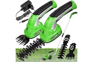 tectake® Taille haie Batterie Cisaille de Jardin Cisailles à Gazon Coupe Bordure Batterie avec 2 Lames différentes, Manche téléscopique et Chargeur 7,2V Batterie Lihtium ION Taille Herbe