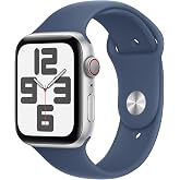 Apple Watch SE (2. nesil) GPS + Cellular 44 mm G&uuml;m&uuml;ş Rengi Kasa Akıllı Saat ve Kot Rengi Spor Kordon - S/M. Fitness ve Uyku T